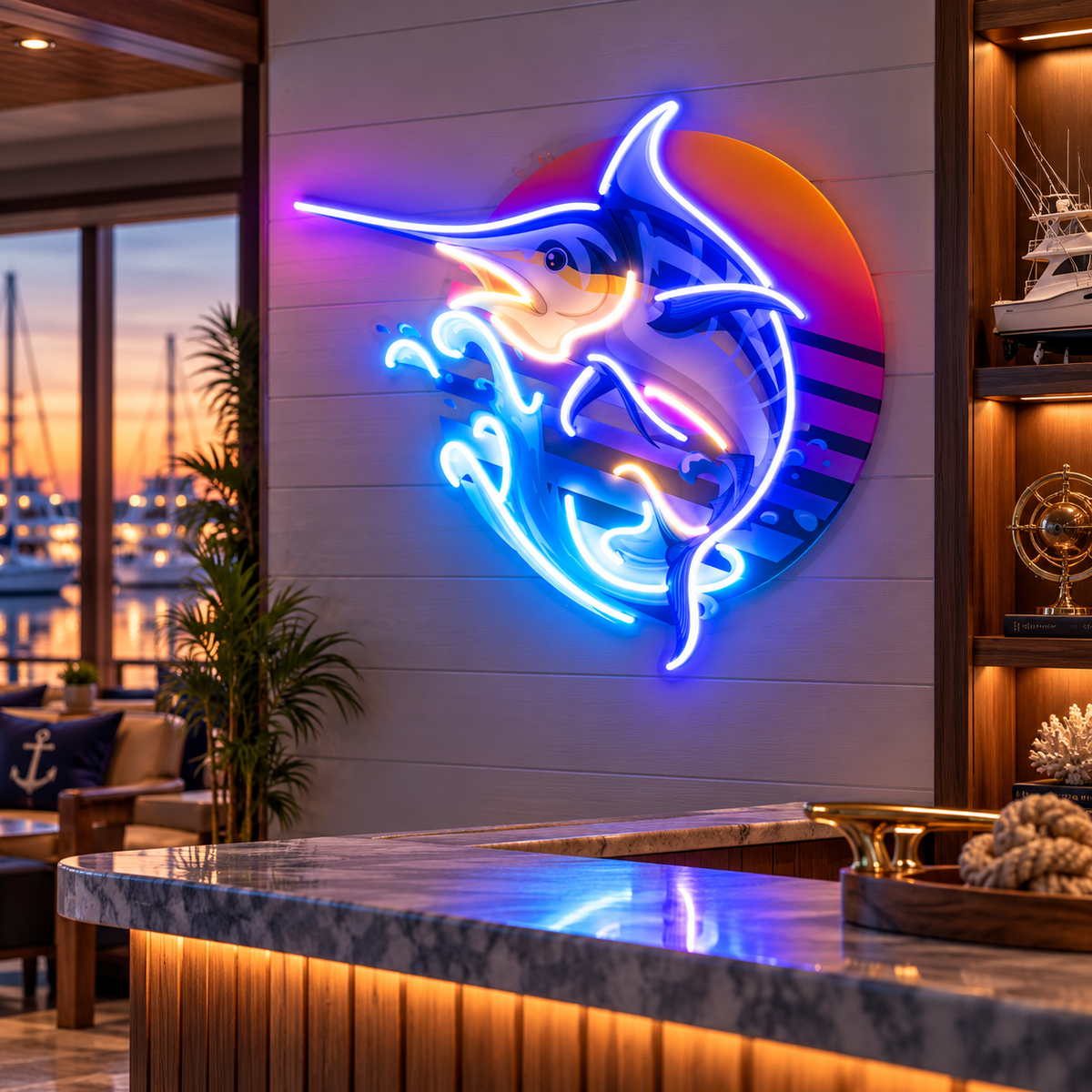 Colorful Ocean Fishing LED Neon Sign Light Pop Art