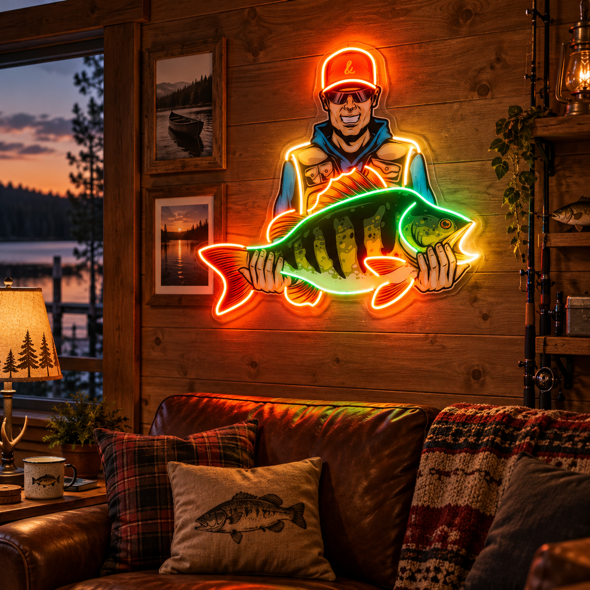 Colorful Fisherman LED Neon Sign Light Pop Art