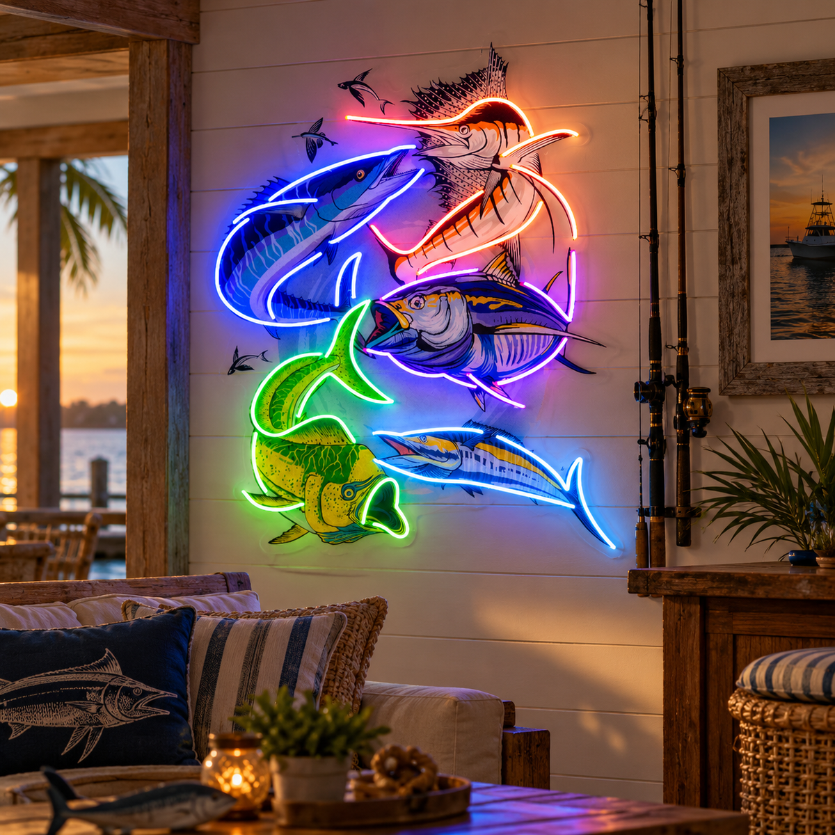 Colorful Fishing LED Neon Sign Light Pop Art