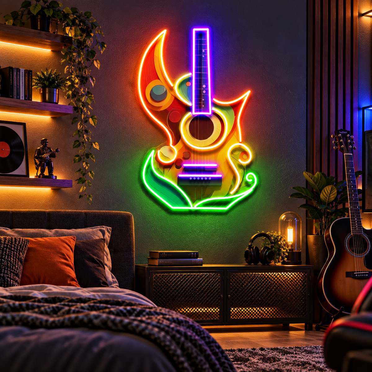 Colorful Guitar In Abstract Art LED Neon Sign Light Pop Art