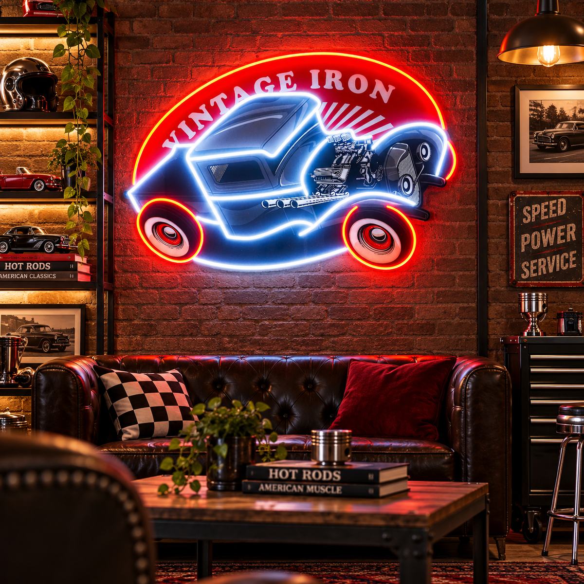 Vintage Iron Hot Rod LED Neon Sign Light Pop Art