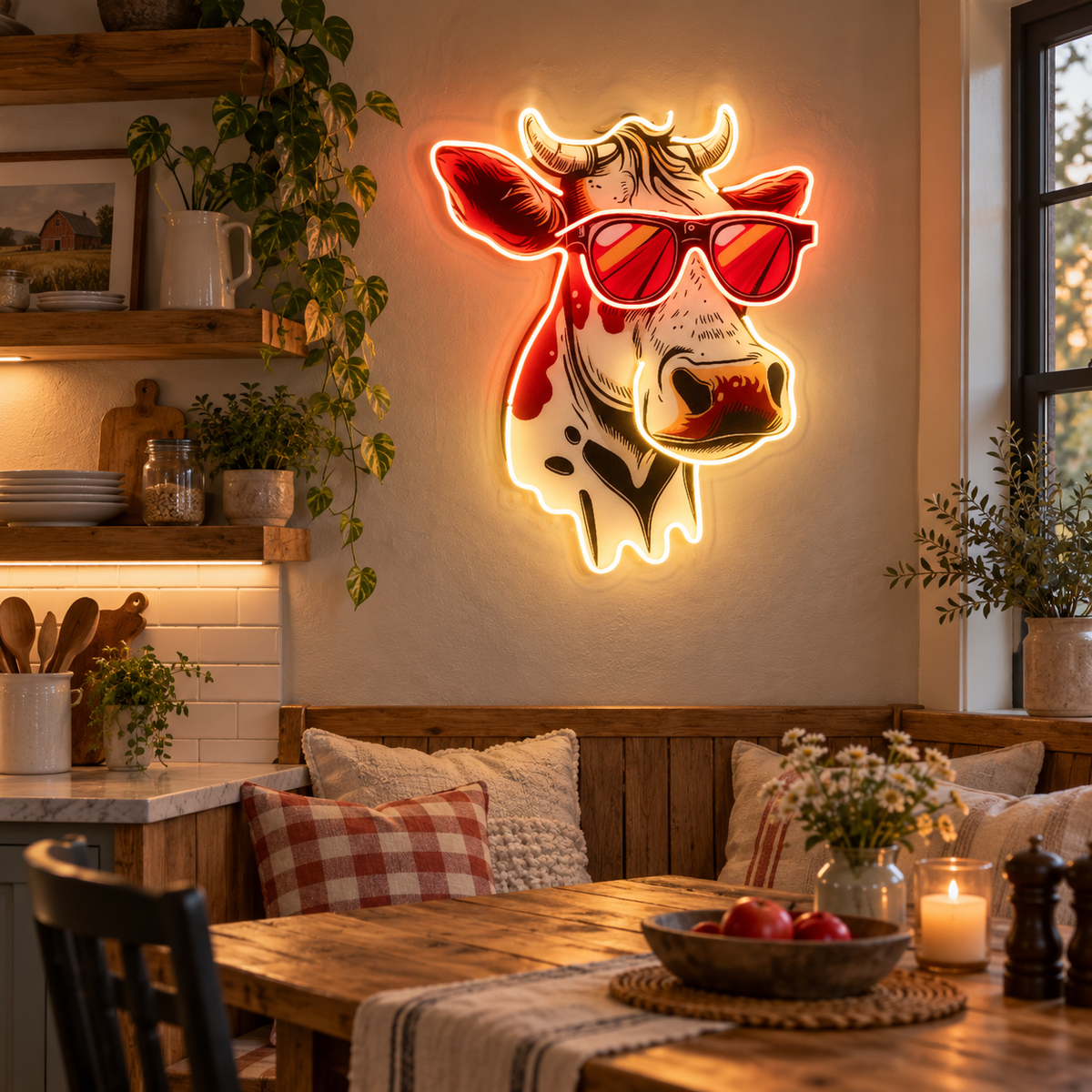Cool Cow LED Neon Sign – Funny Farmhouse Wall Art