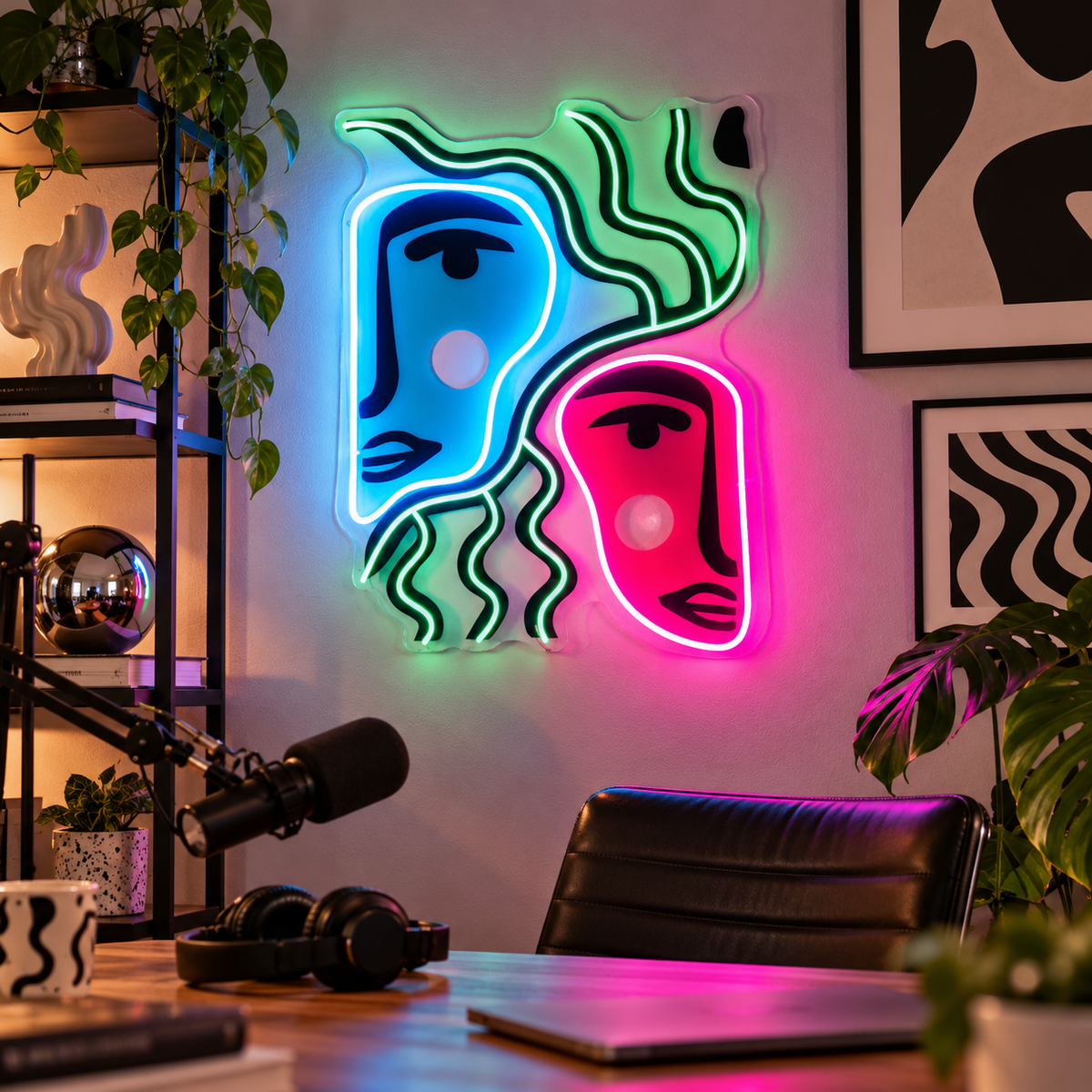 Colorful Two Faces Abstract Art LED Neon Sign Light