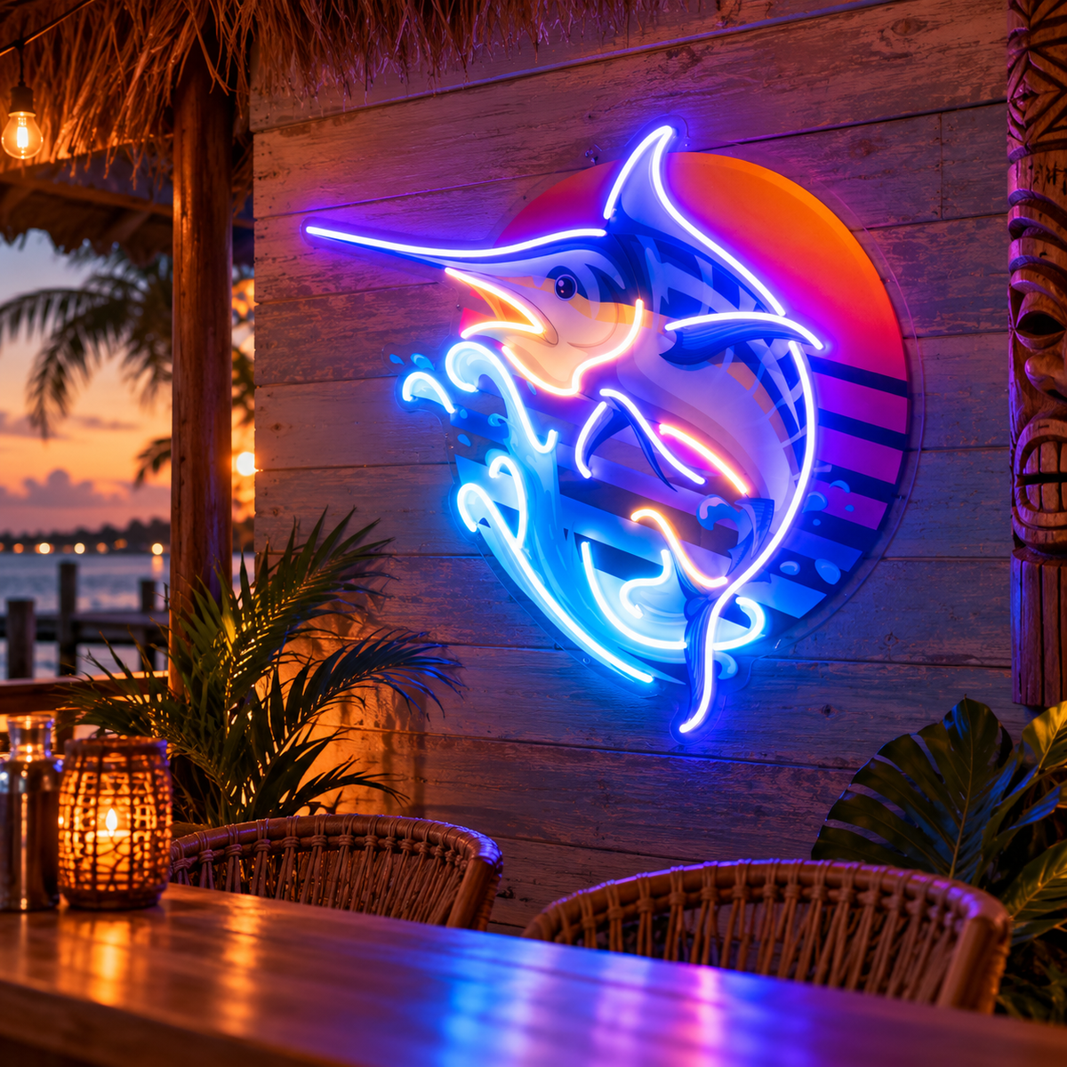 Colorful Ocean Fishing LED Neon Sign Light Pop Art