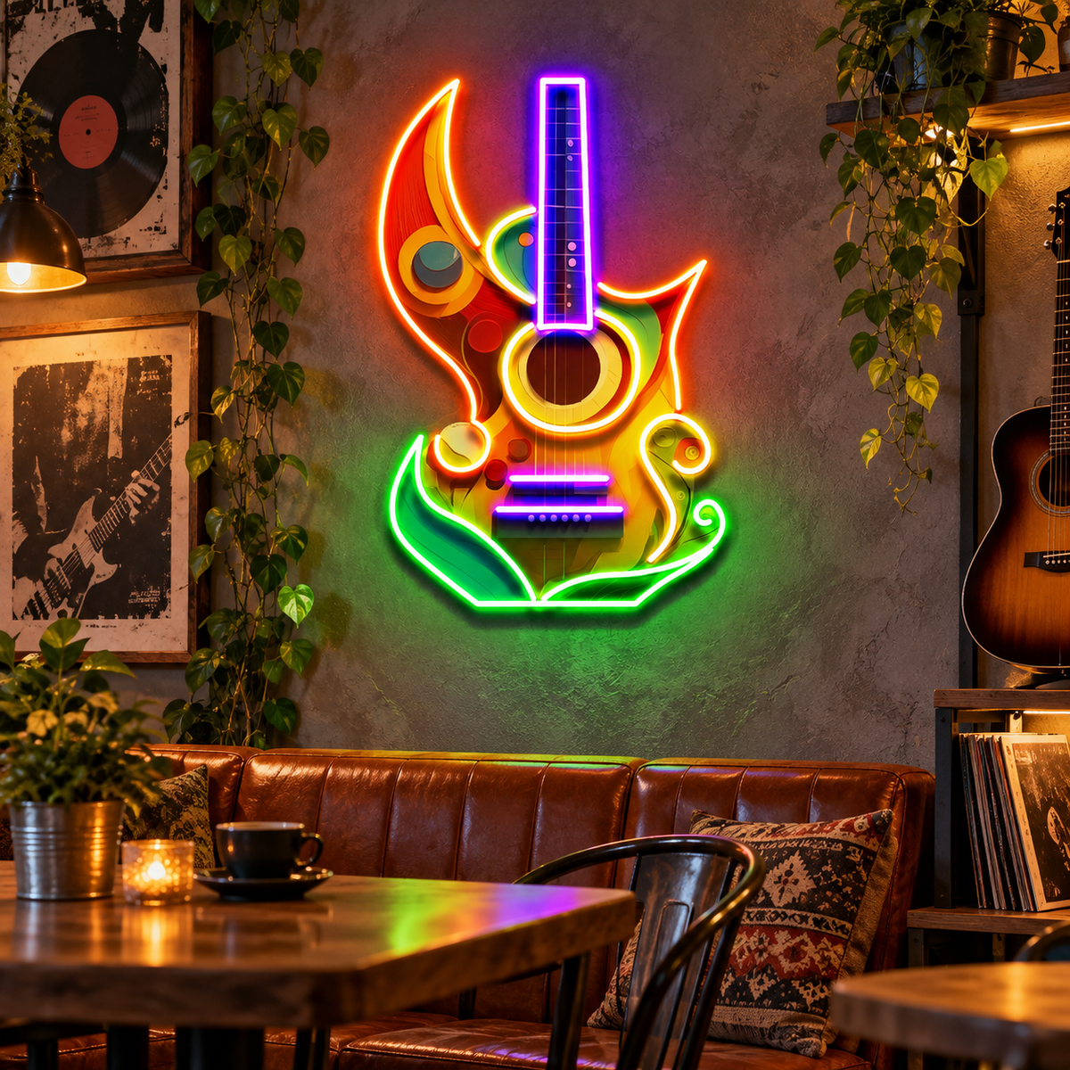 Colorful Guitar In Abstract Art LED Neon Sign Light Pop Art