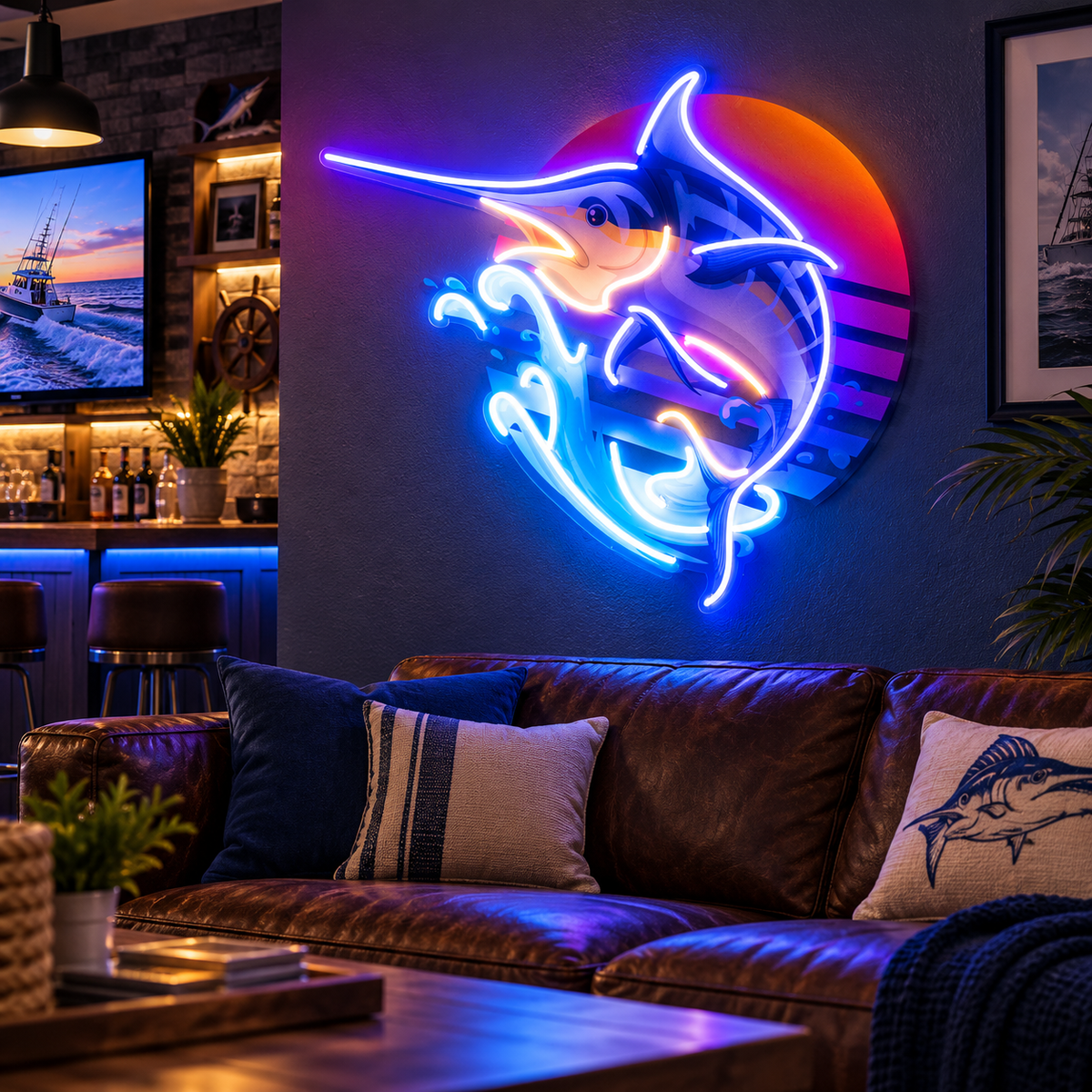 Colorful Ocean Fishing LED Neon Sign Light Pop Art
