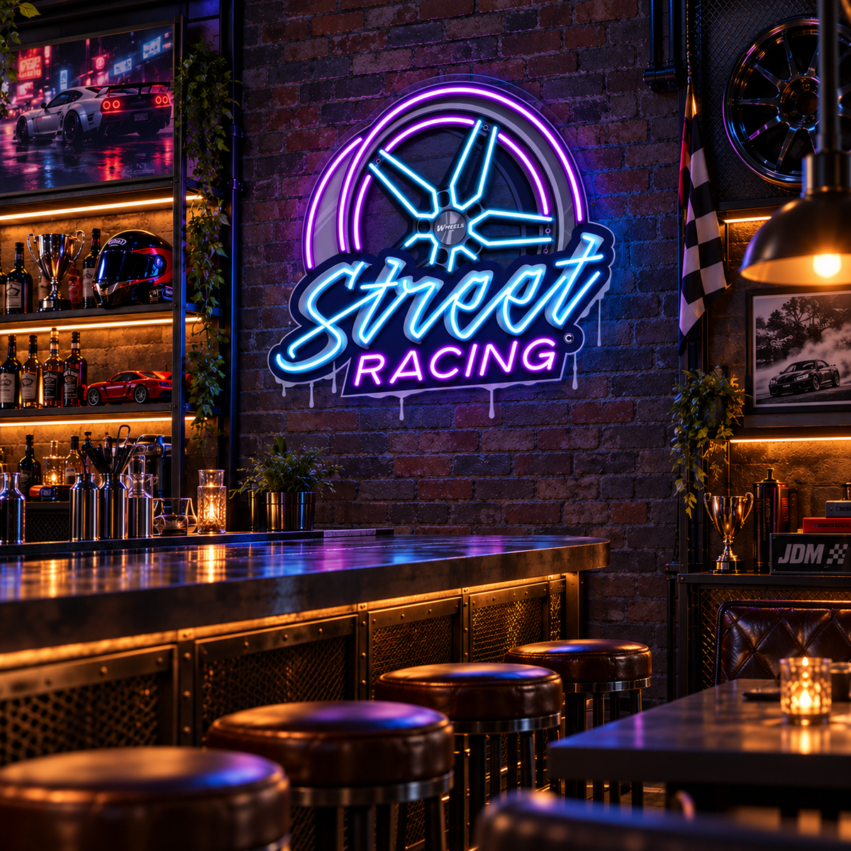 Street Racing LED Neon Sign – Automotive Garage & Man Cave Wall Decor