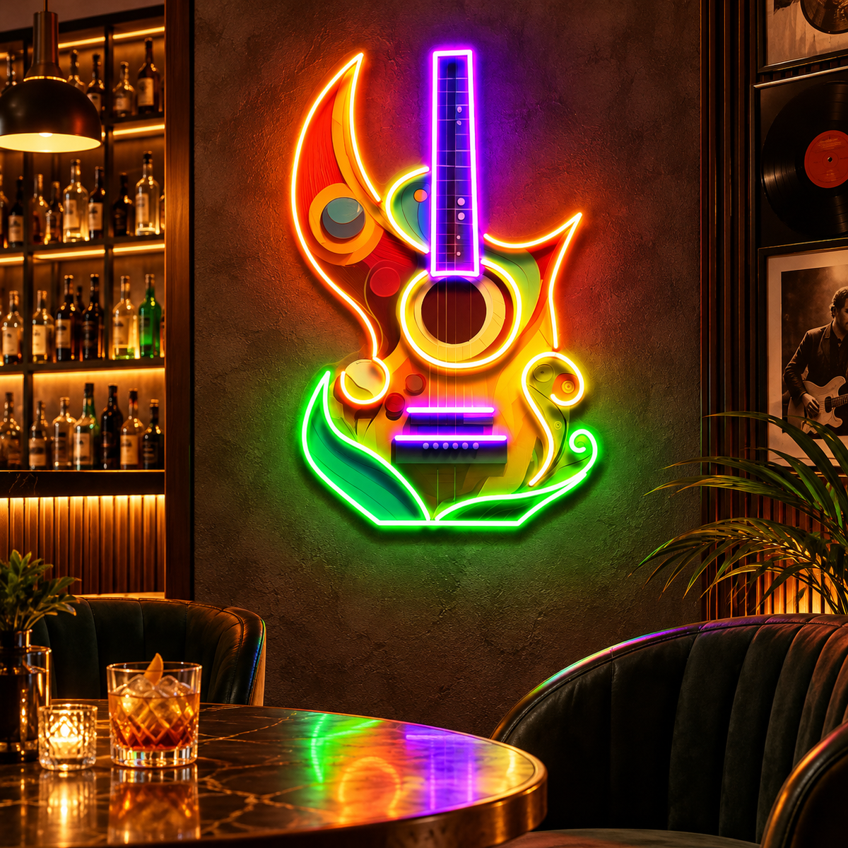 Colorful Guitar In Abstract Art LED Neon Sign Light Pop Art