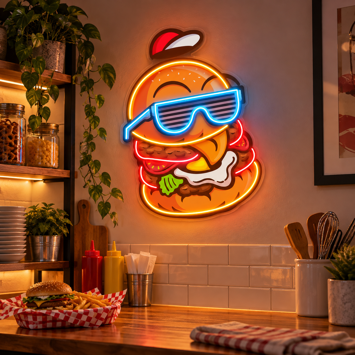 Cool Burger LED Neon Sign Light Pop Art – Funny Burger Wall Decor