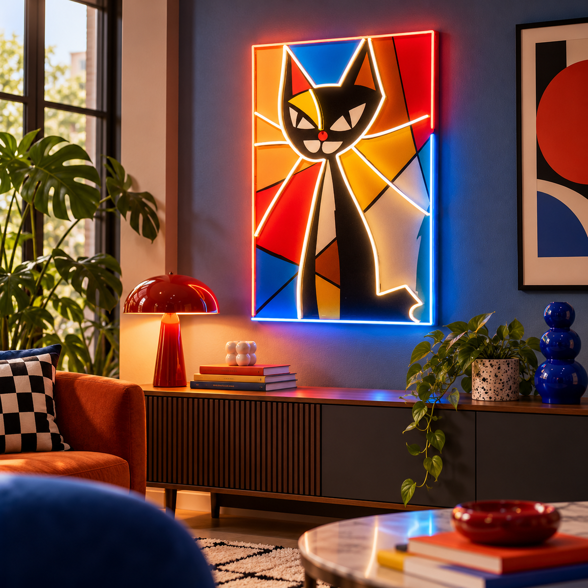 Colorful Cat Painting In Abstract Art LED Neon Sign Light
