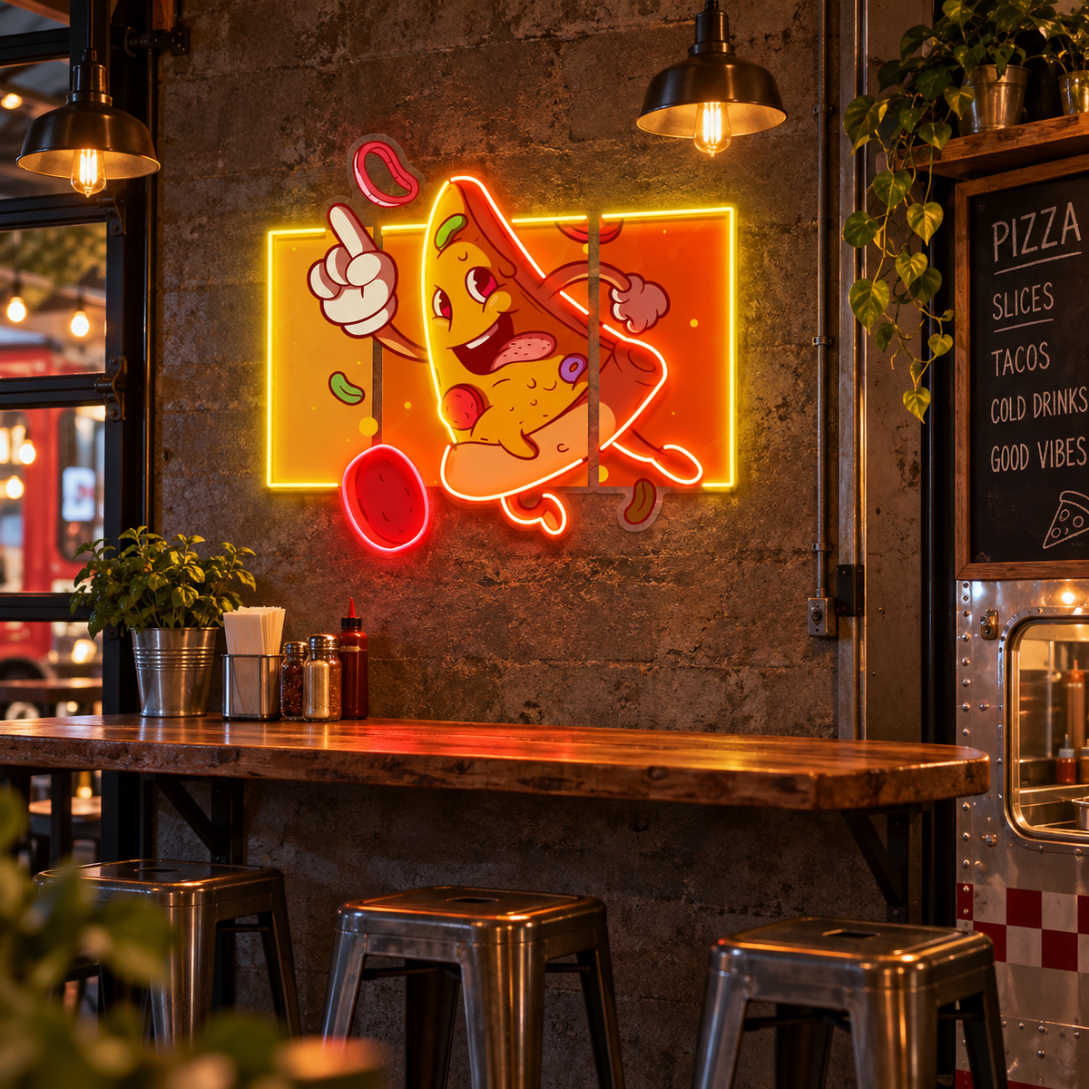 Cool Pizza Slice LED Neon Sign Light Pop Art – Funny Pizza Wall Decor
