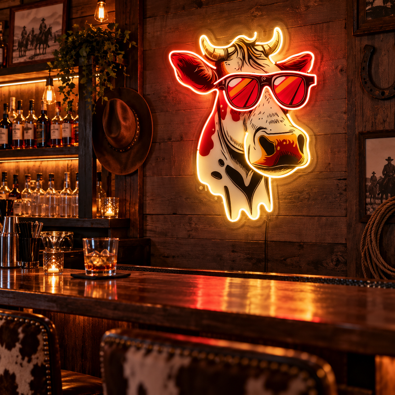 Cool Cow LED Neon Sign – Funny Farmhouse Wall Art