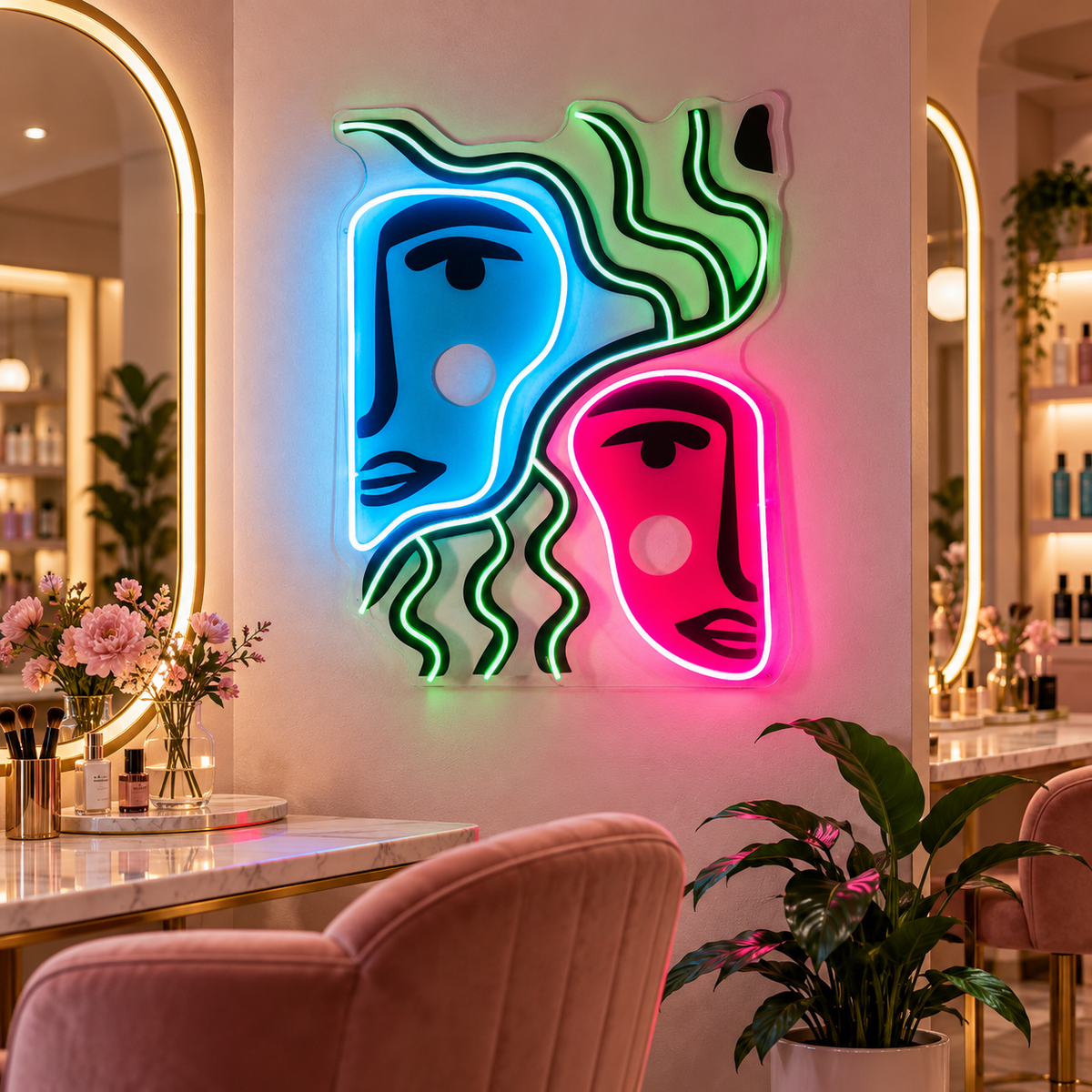 Colorful Two Faces Abstract Art LED Neon Sign Light