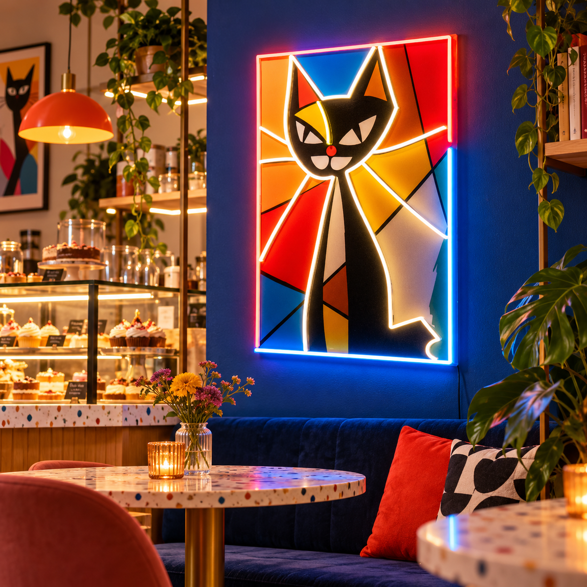 Colorful Cat Painting In Abstract Art LED Neon Sign Light
