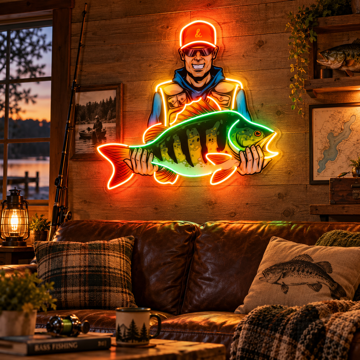 Colorful Fisherman LED Neon Sign Light Pop Art
