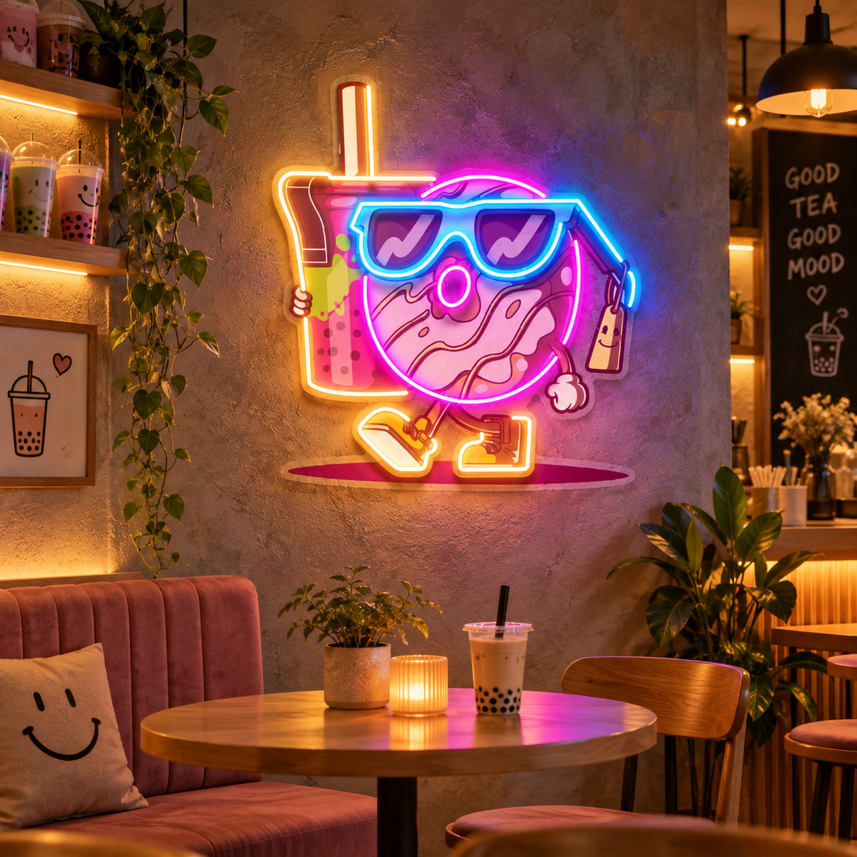 Cool Donut & Bubble Tea LED Neon Sign Light Pop Art