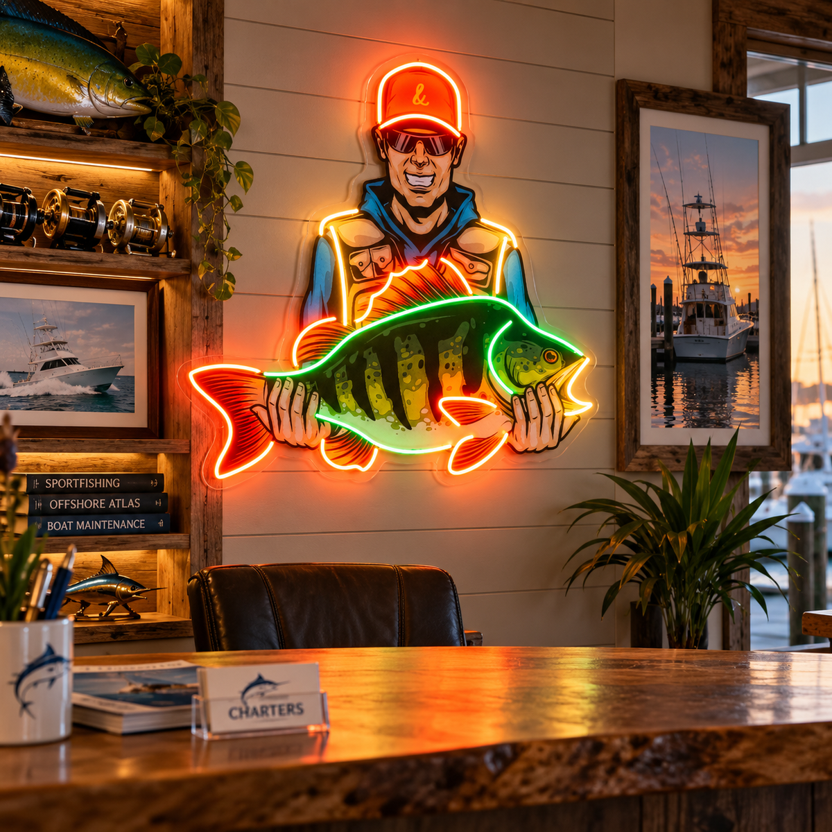 Colorful Fisherman LED Neon Sign Light Pop Art