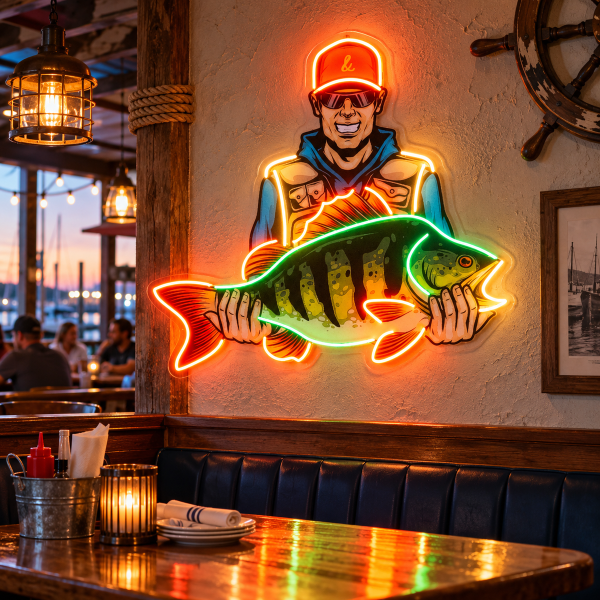 Colorful Fisherman LED Neon Sign Light Pop Art