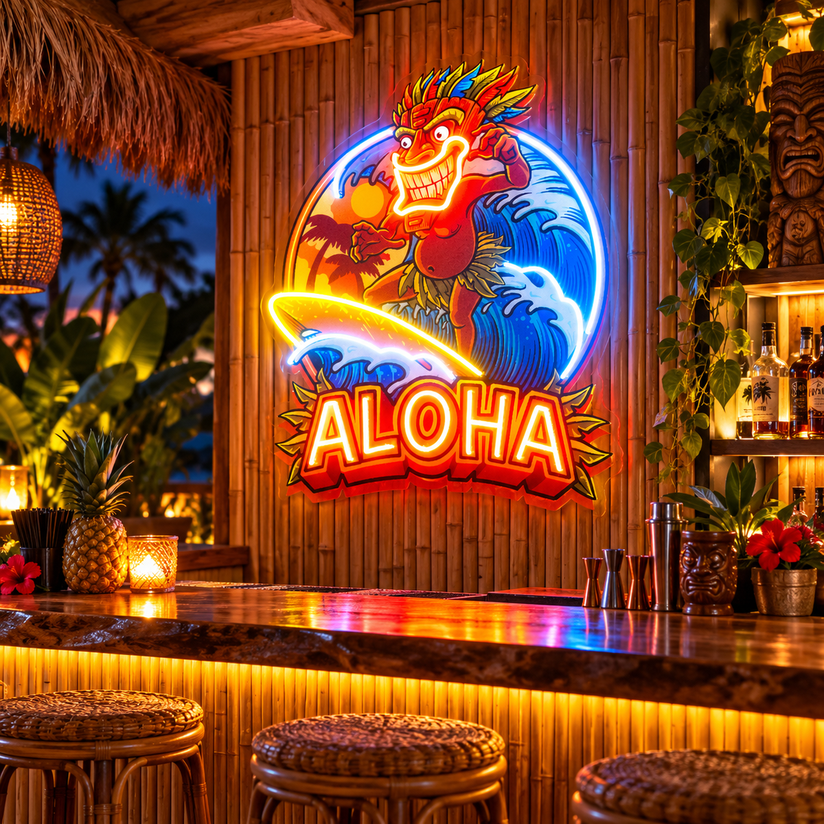 Aloha Tiki Surf LED Neon Sign Light Pop Art