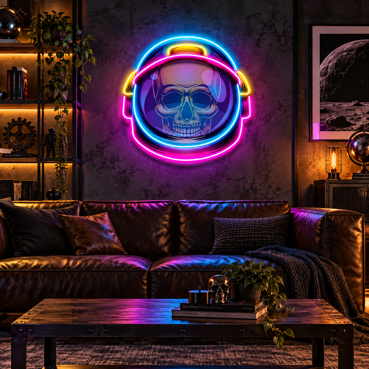 Colorful Astronaut Skull LED Neon Sign Light Pop Art