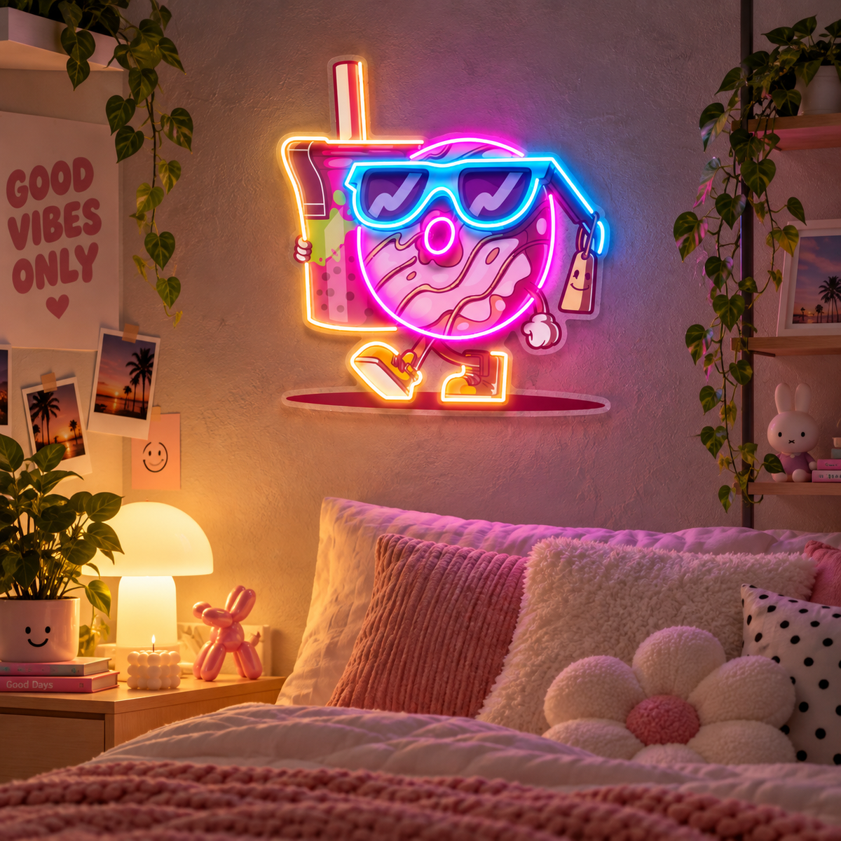Cool Donut & Bubble Tea LED Neon Sign Light Pop Art