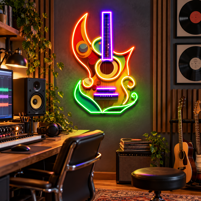 Colorful Guitar In Abstract Art LED Neon Sign Light Pop Art