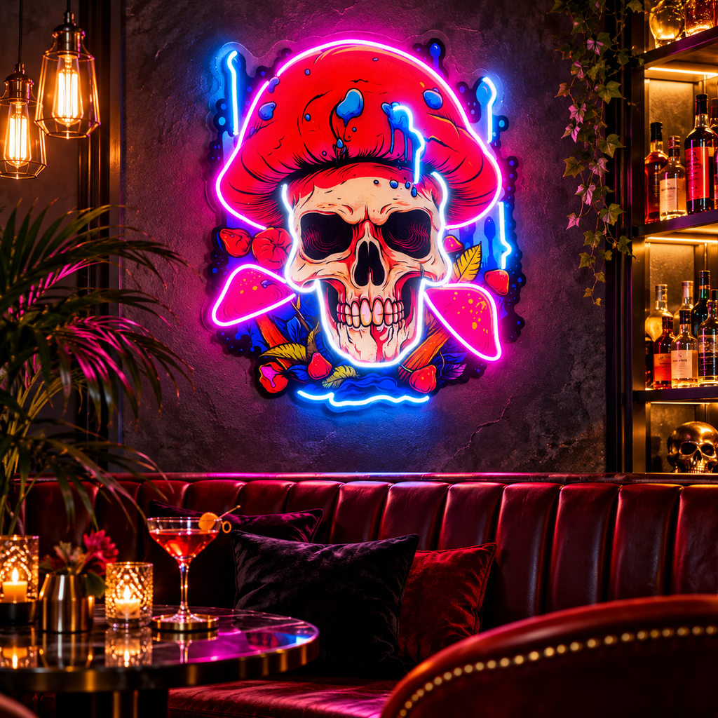 Skull Mushroom Neon Acrylic Artwork