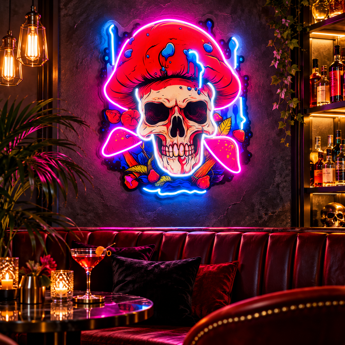 Skull Mushroom Neon Acrylic Artwork