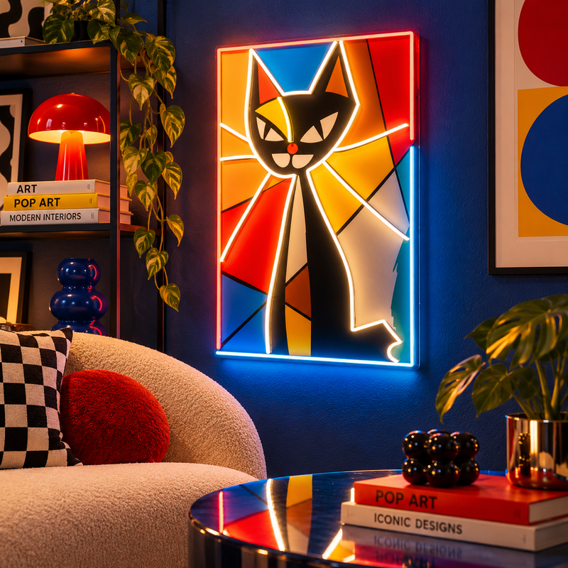 Colorful Cat Painting In Abstract Art LED Neon Sign Light