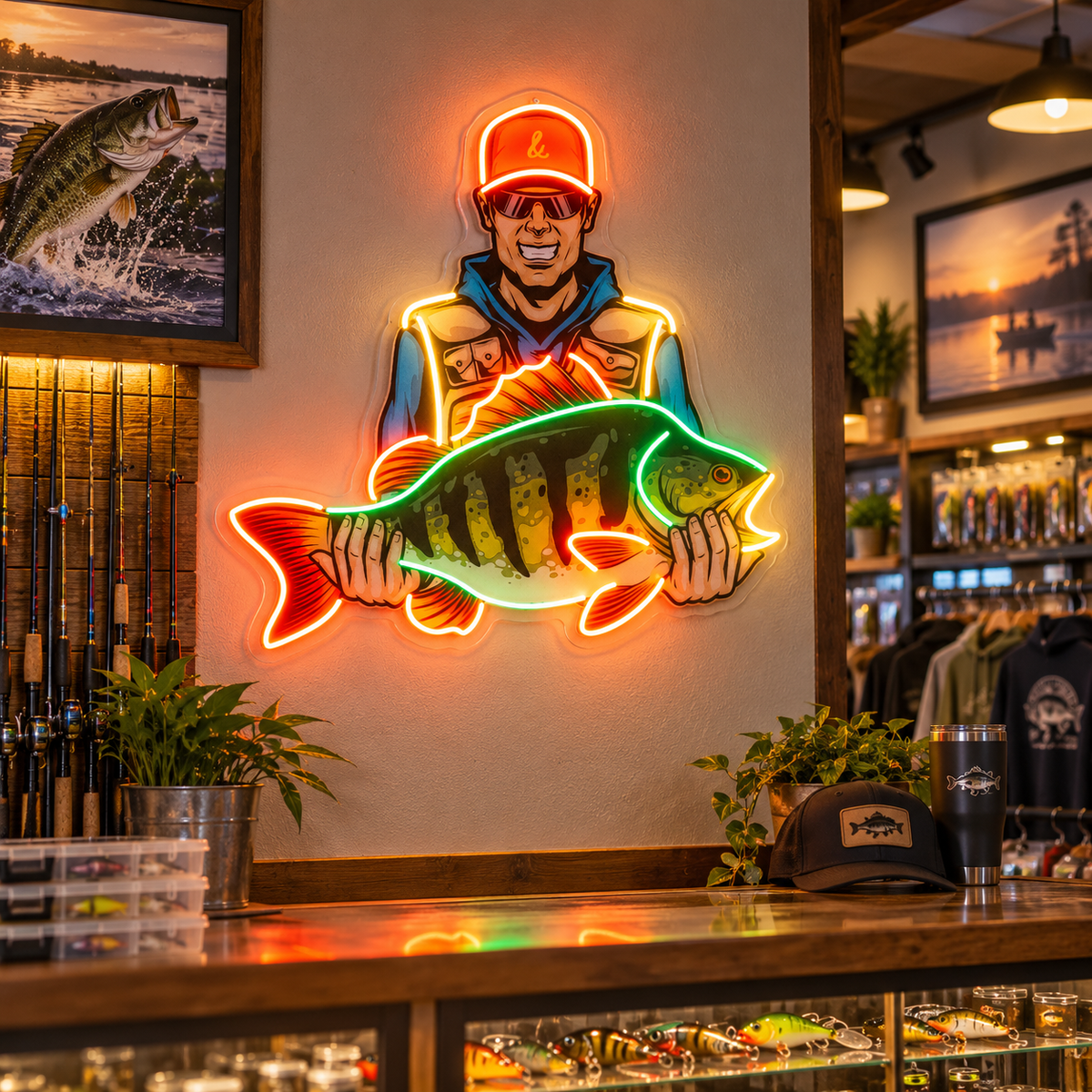 Colorful Fisherman LED Neon Sign Light Pop Art