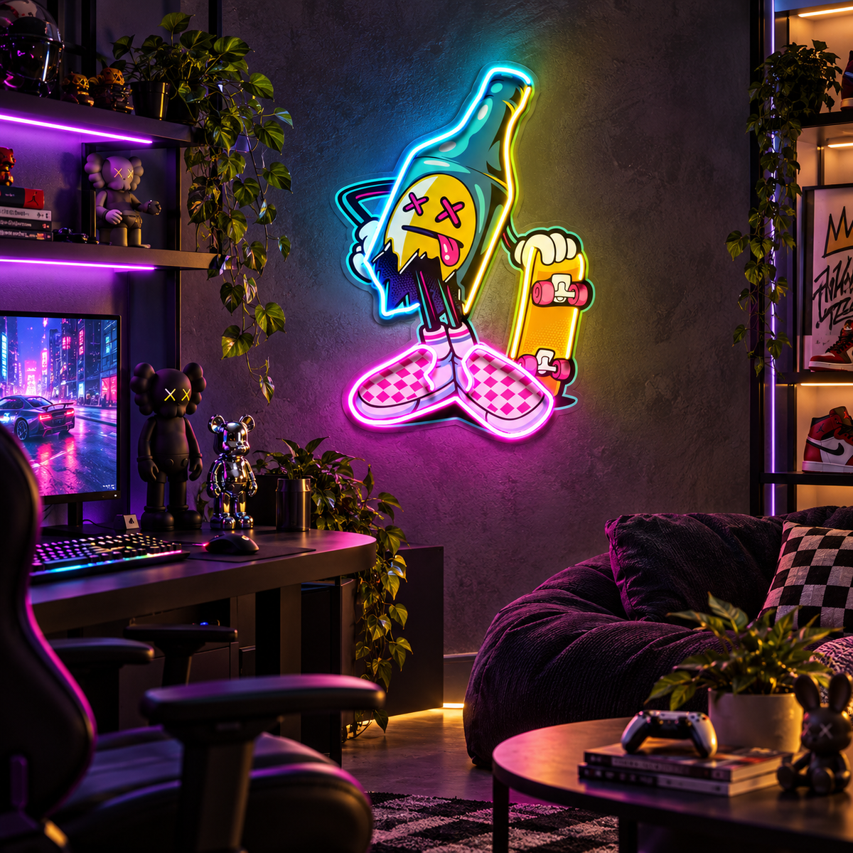 Cool Bottle Skateboard LED Neon Sign – Street Art & Skateboarding Wall Decor