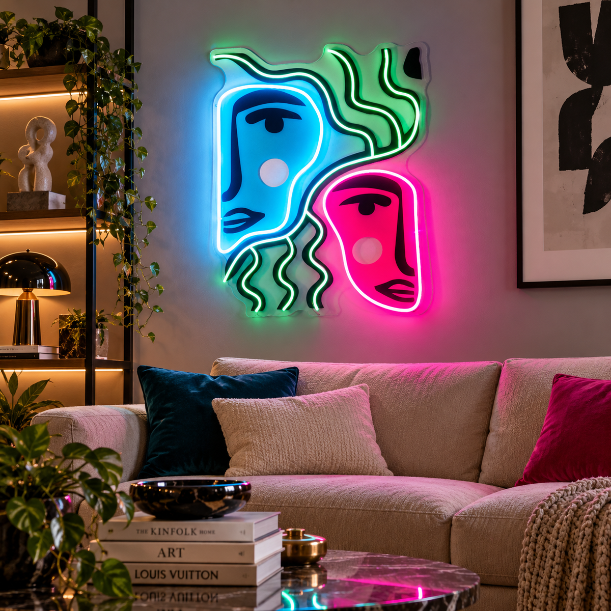 Colorful Two Faces Abstract Art LED Neon Sign Light