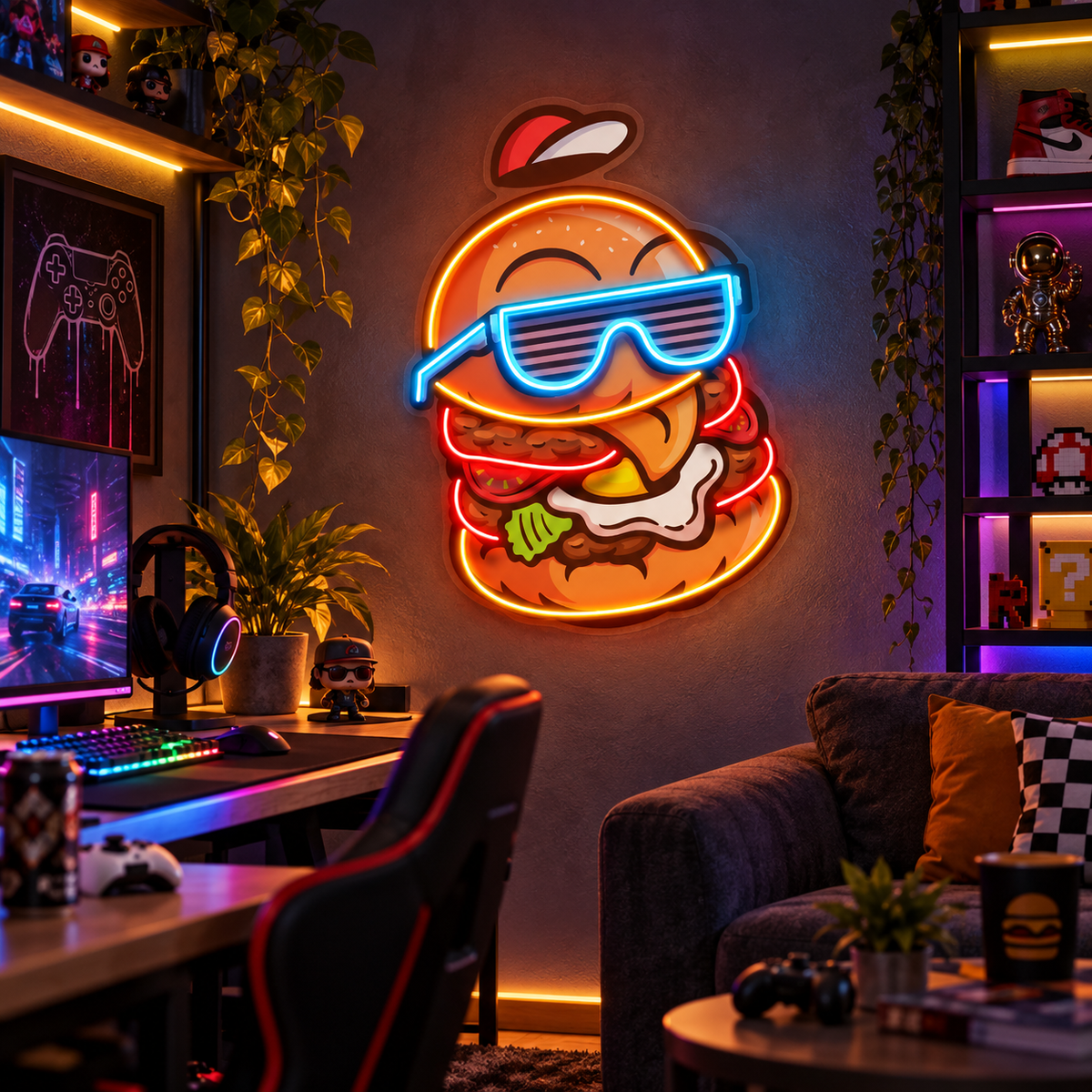 Cool Burger LED Neon Sign Light Pop Art – Funny Burger Wall Decor