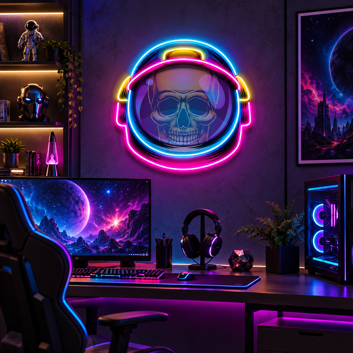 Colorful Astronaut Skull LED Neon Sign Light Pop Art