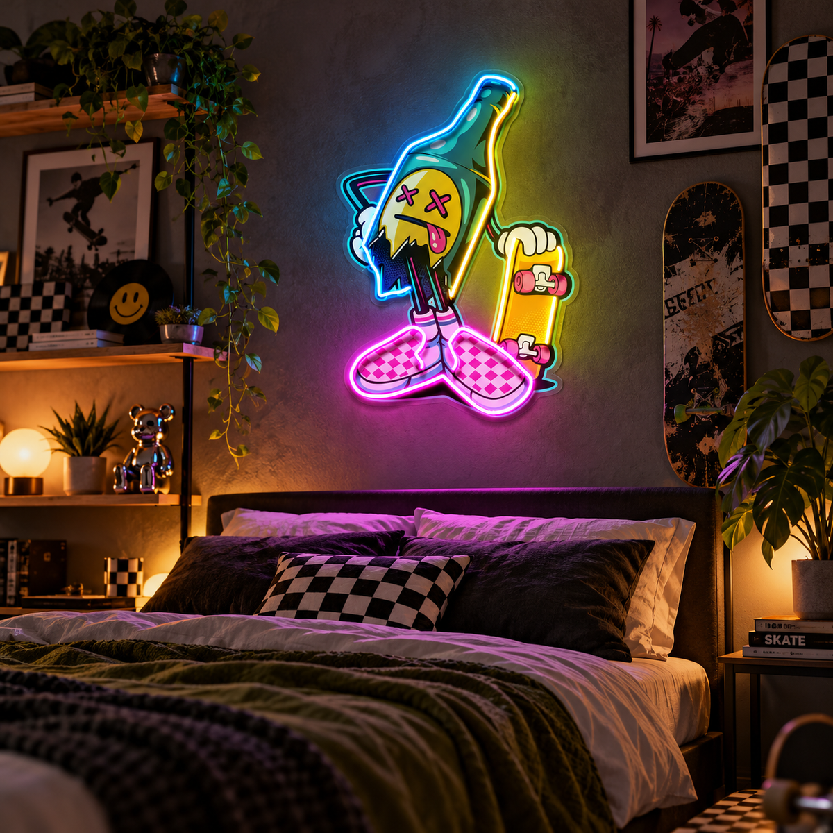 Cool Bottle Skateboard LED Neon Sign – Street Art & Skateboarding Wall Decor