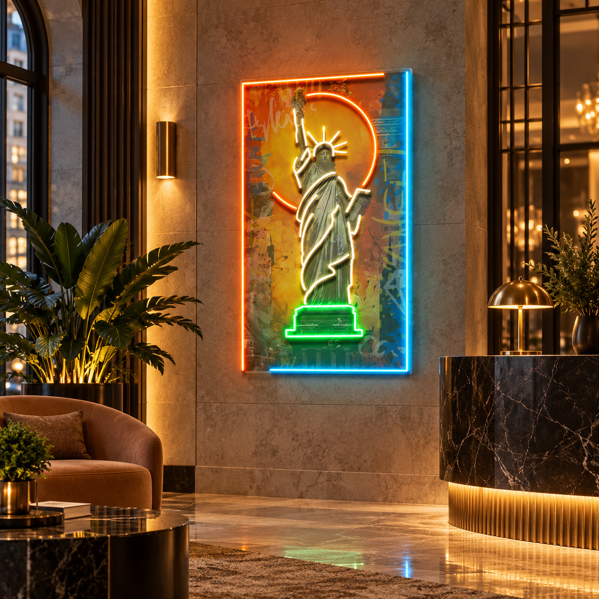 Colorful Liberty Statue Collapse Art LED Neon Sign Light Pop Art