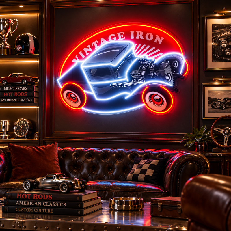 Vintage Iron Hot Rod LED Neon Sign Light Pop Art