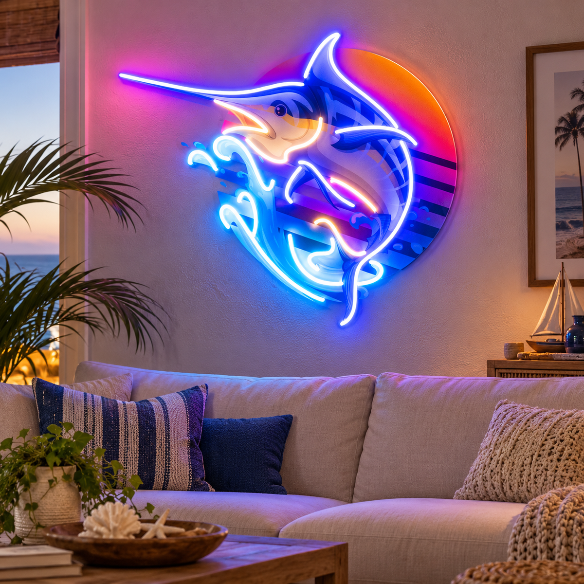 Colorful Ocean Fishing LED Neon Sign Light Pop Art