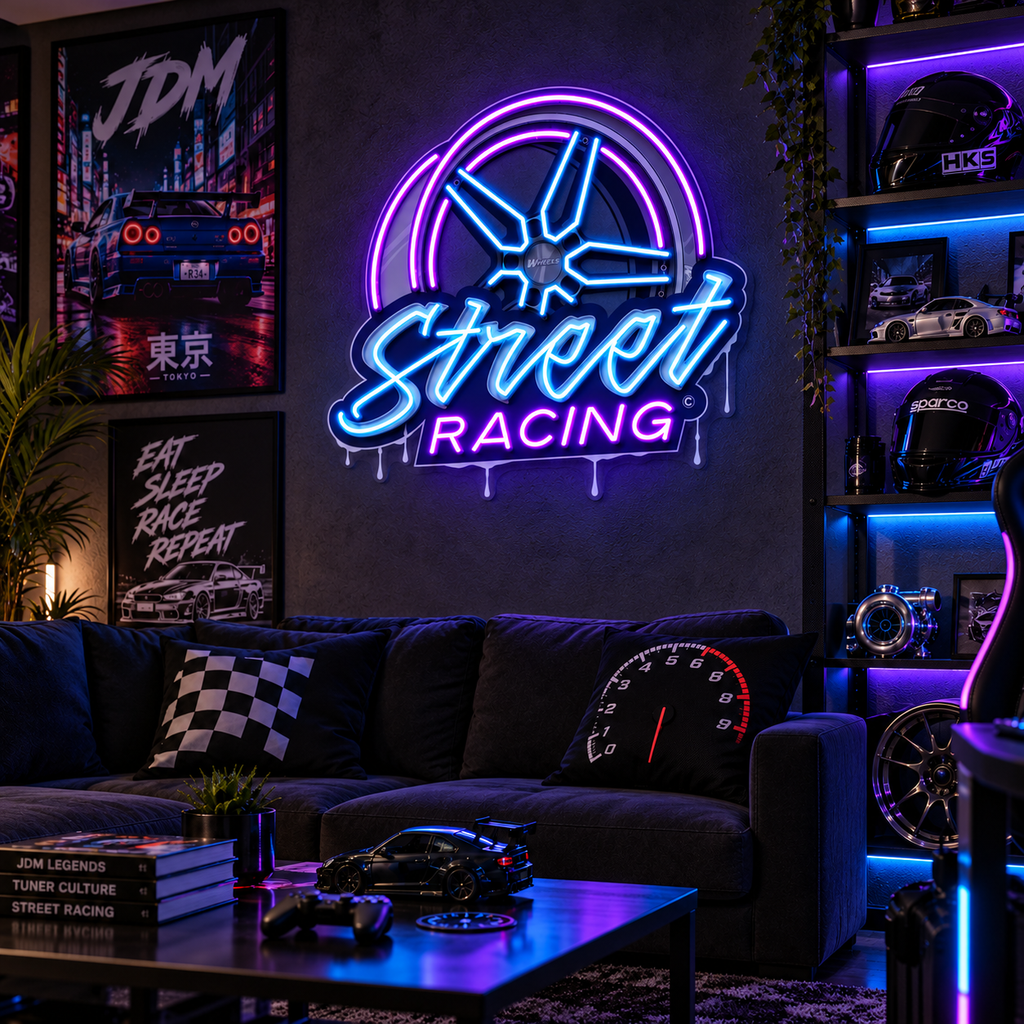 Street Racing LED Neon Sign – Automotive Garage & Man Cave Wall Decor