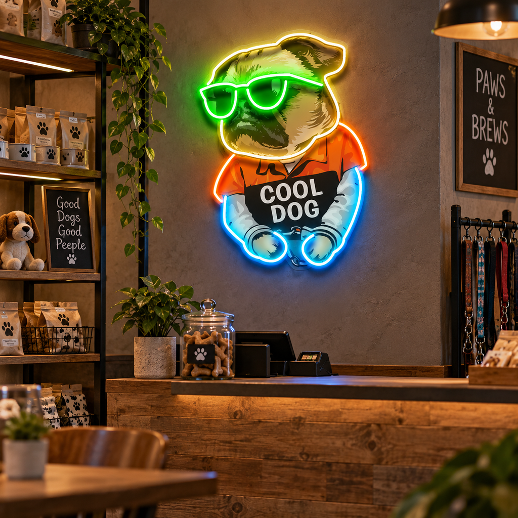 Cool Dog LED Neon Sign Light Pop Art – Funny Dog Wall Decor