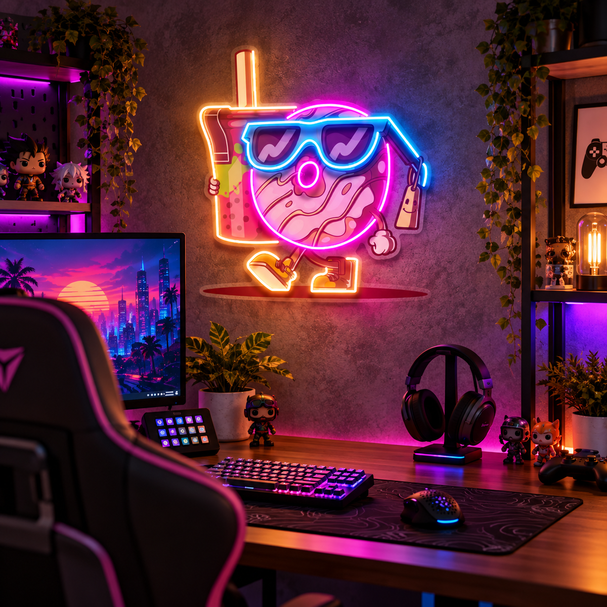 Cool Donut & Bubble Tea LED Neon Sign Light Pop Art