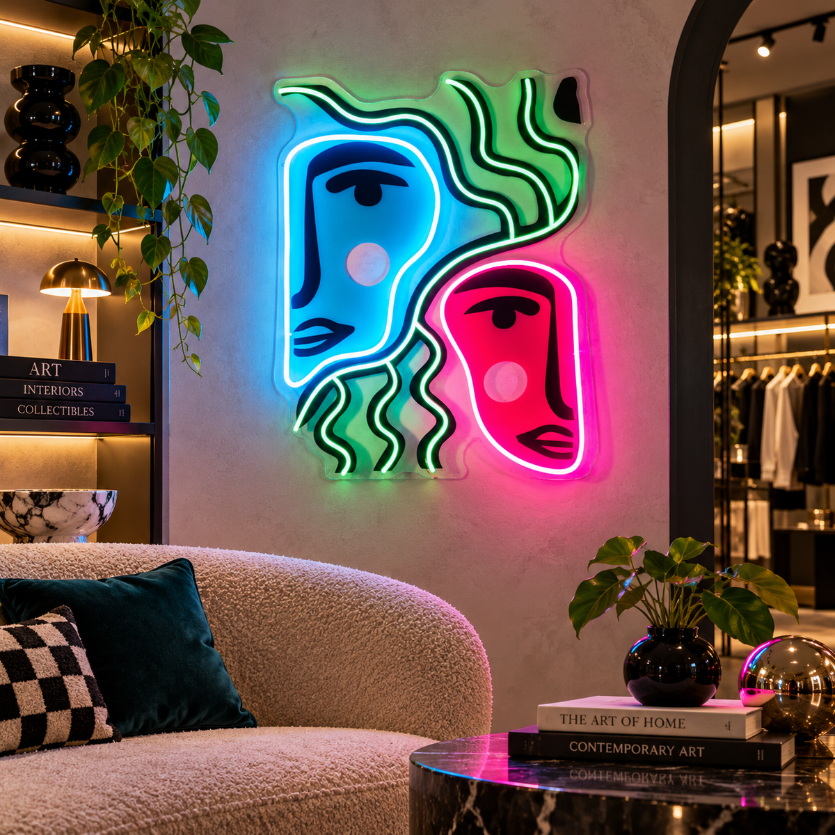 Colorful Two Faces Abstract Art LED Neon Sign Light