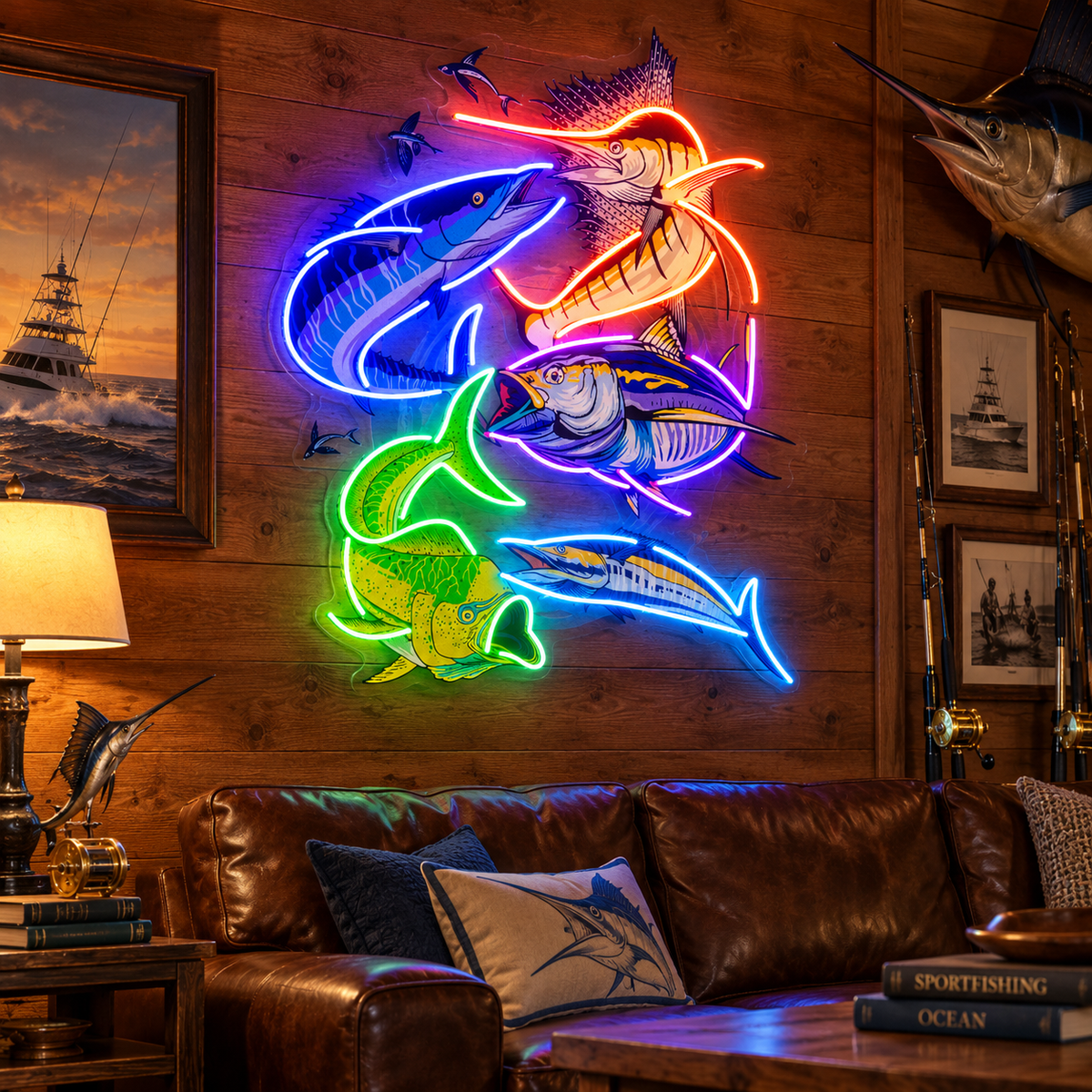 Colorful Fishing LED Neon Sign Light Pop Art
