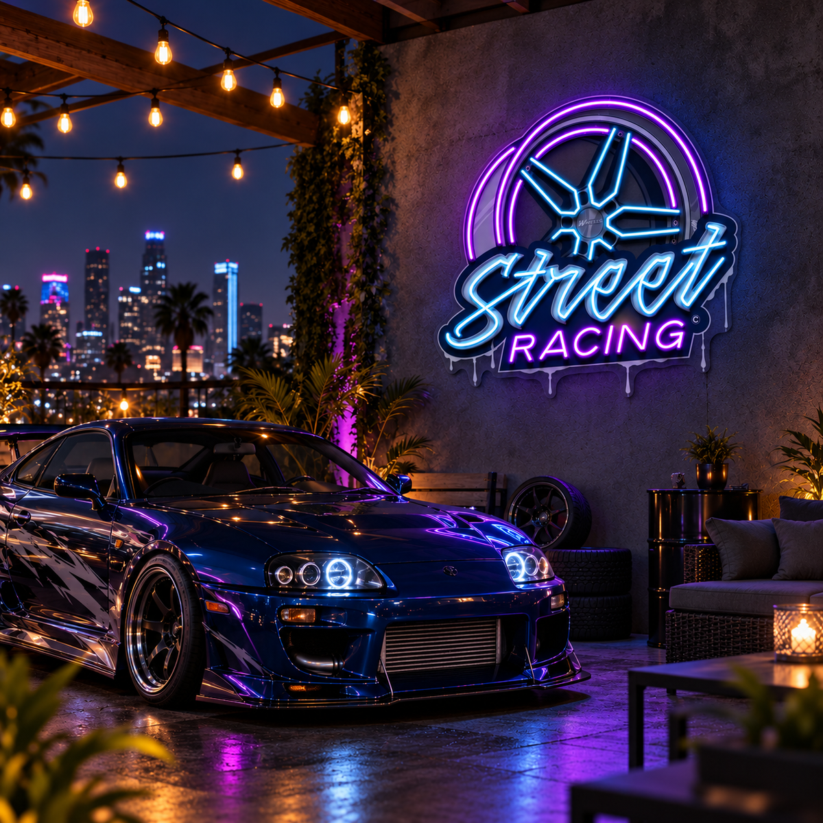 Street Racing LED Neon Sign – Automotive Garage & Man Cave Wall Decor