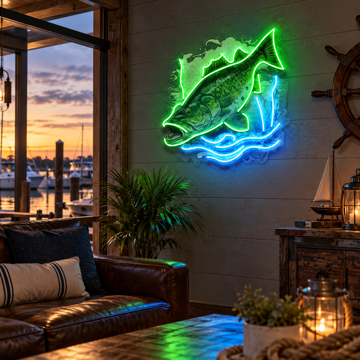Cold Fishing Frame LED Neon Sign Light Pop Art