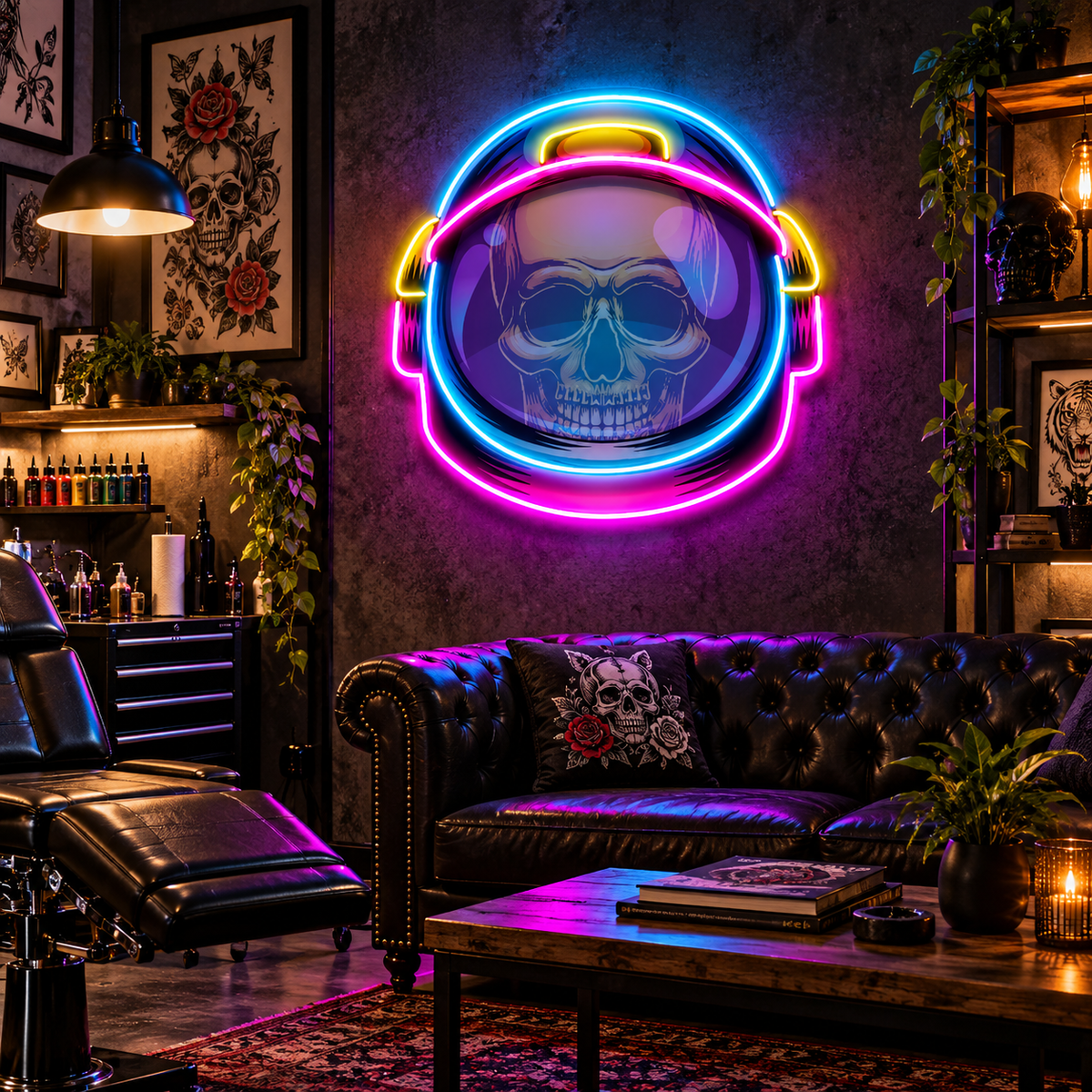 Colorful Astronaut Skull LED Neon Sign Light Pop Art