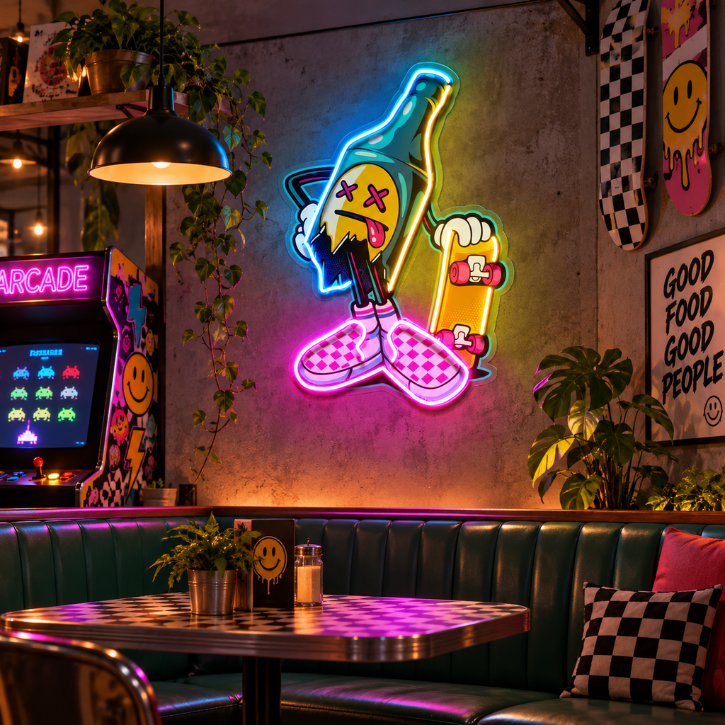 Cool Bottle Skateboard LED Neon Sign – Street Art & Skateboarding Wall Decor
