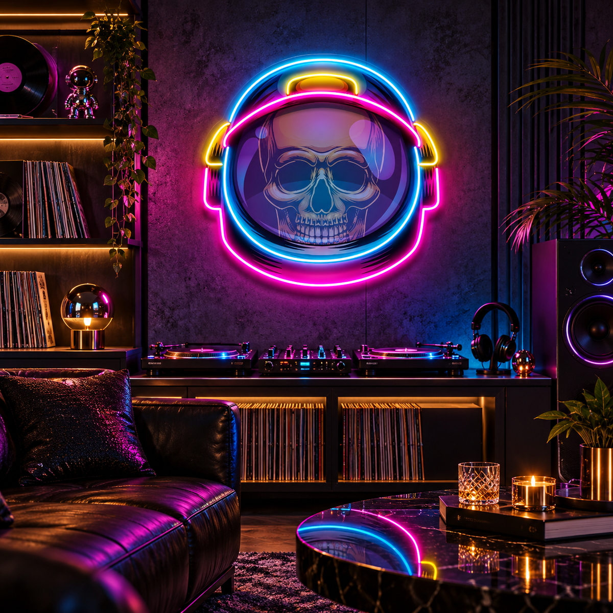 Colorful Astronaut Skull LED Neon Sign Light Pop Art