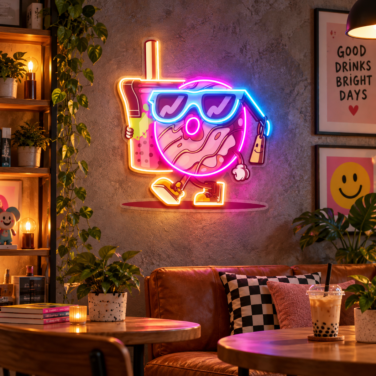 Cool Donut & Bubble Tea LED Neon Sign Light Pop Art