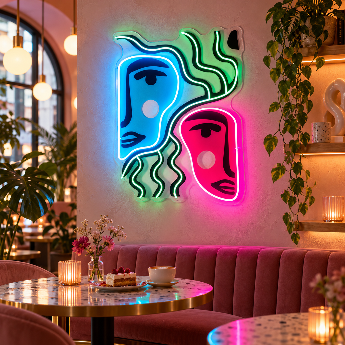 Colorful Two Faces Abstract Art LED Neon Sign Light